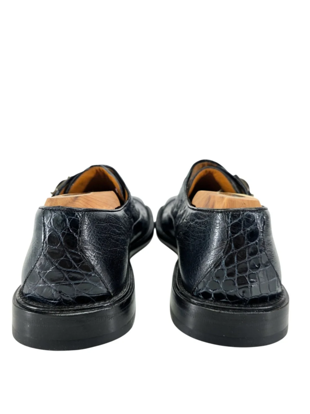 Mezlan Platinum Genuine Ostrich Monk Strap Cap Toe Dress Shoes Black 8.5 Spain